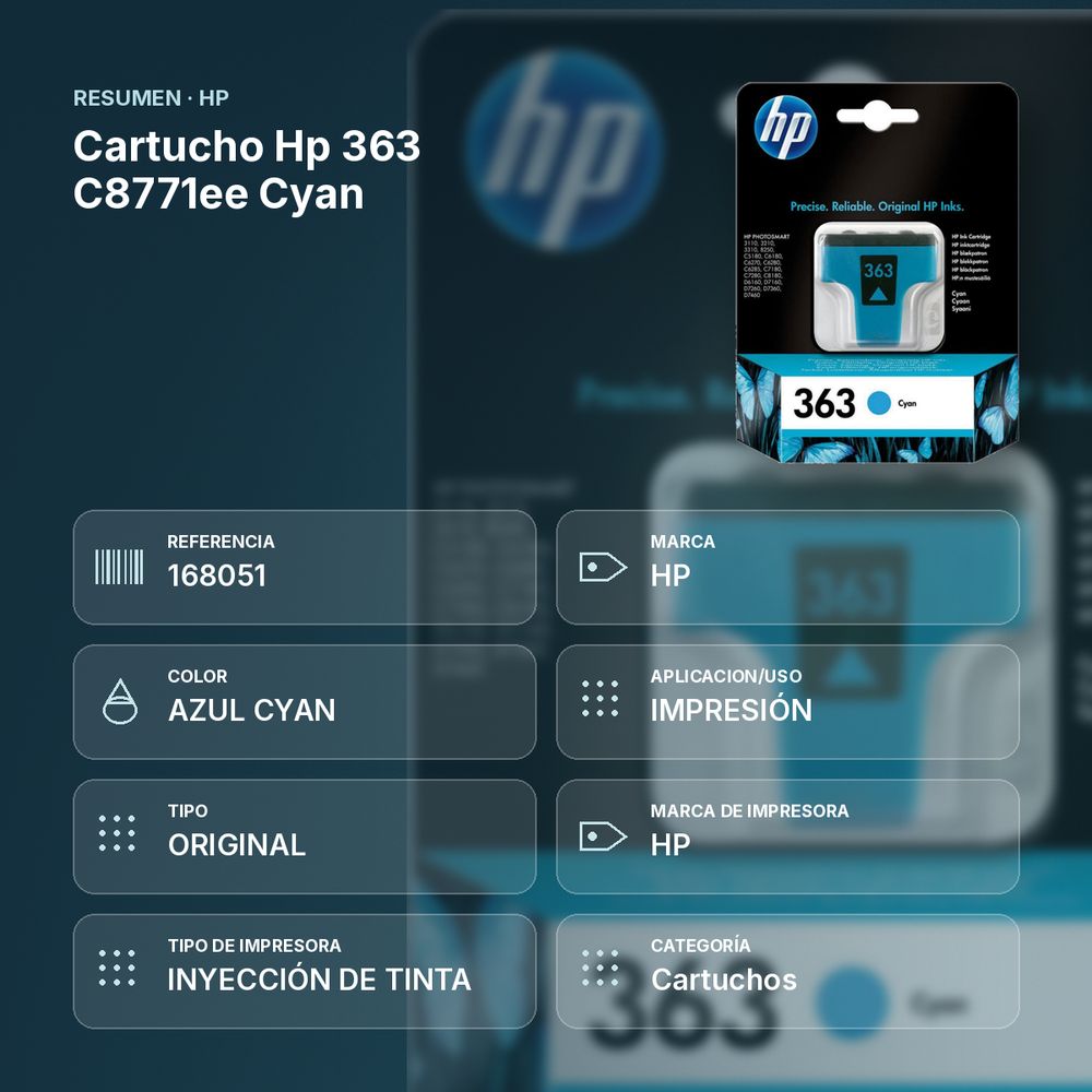 CARTUCHO HP 363 C8771EE CYAN - resumen de atributos