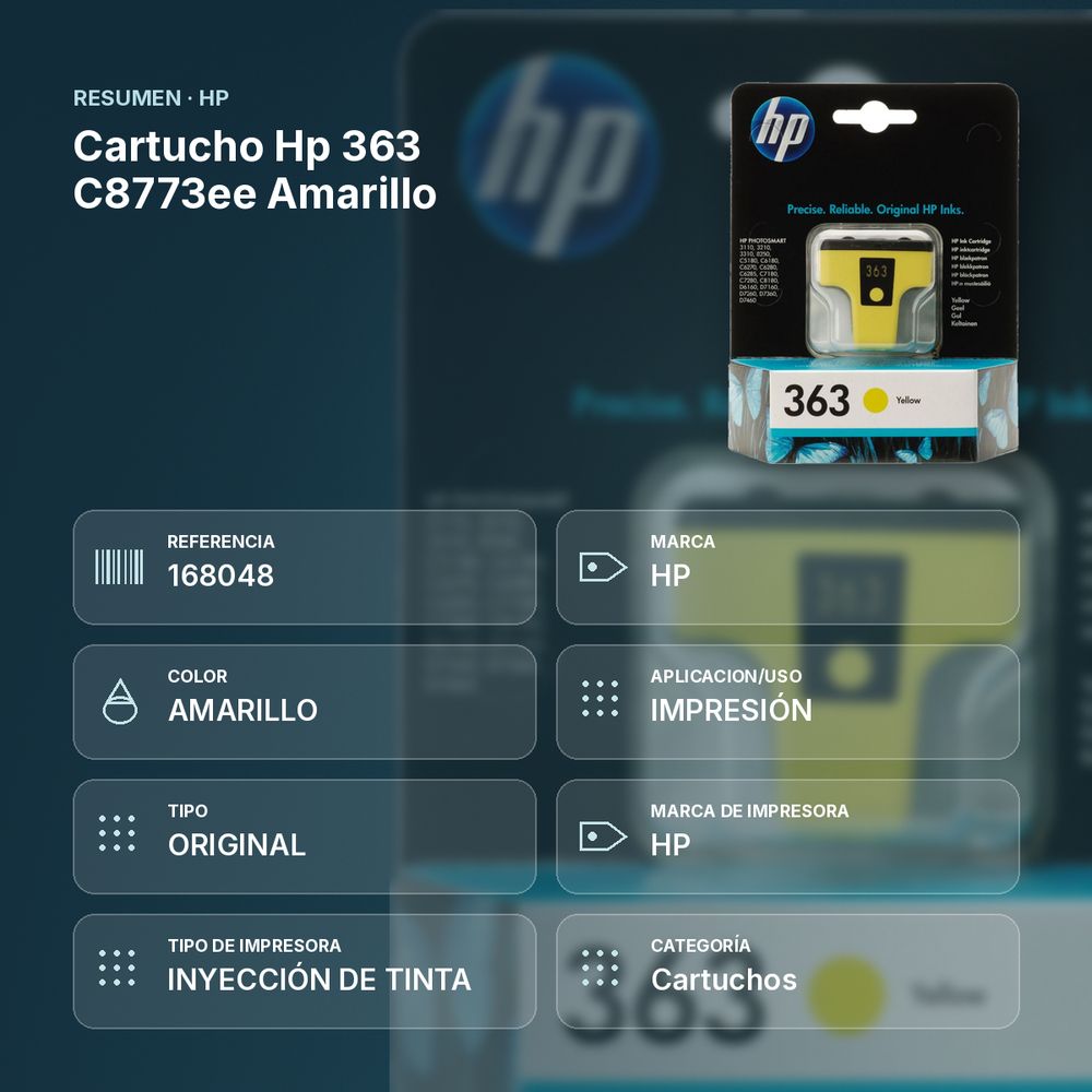 CARTUCHO HP 363 C8773EE AMARILLO - resumen de atributos