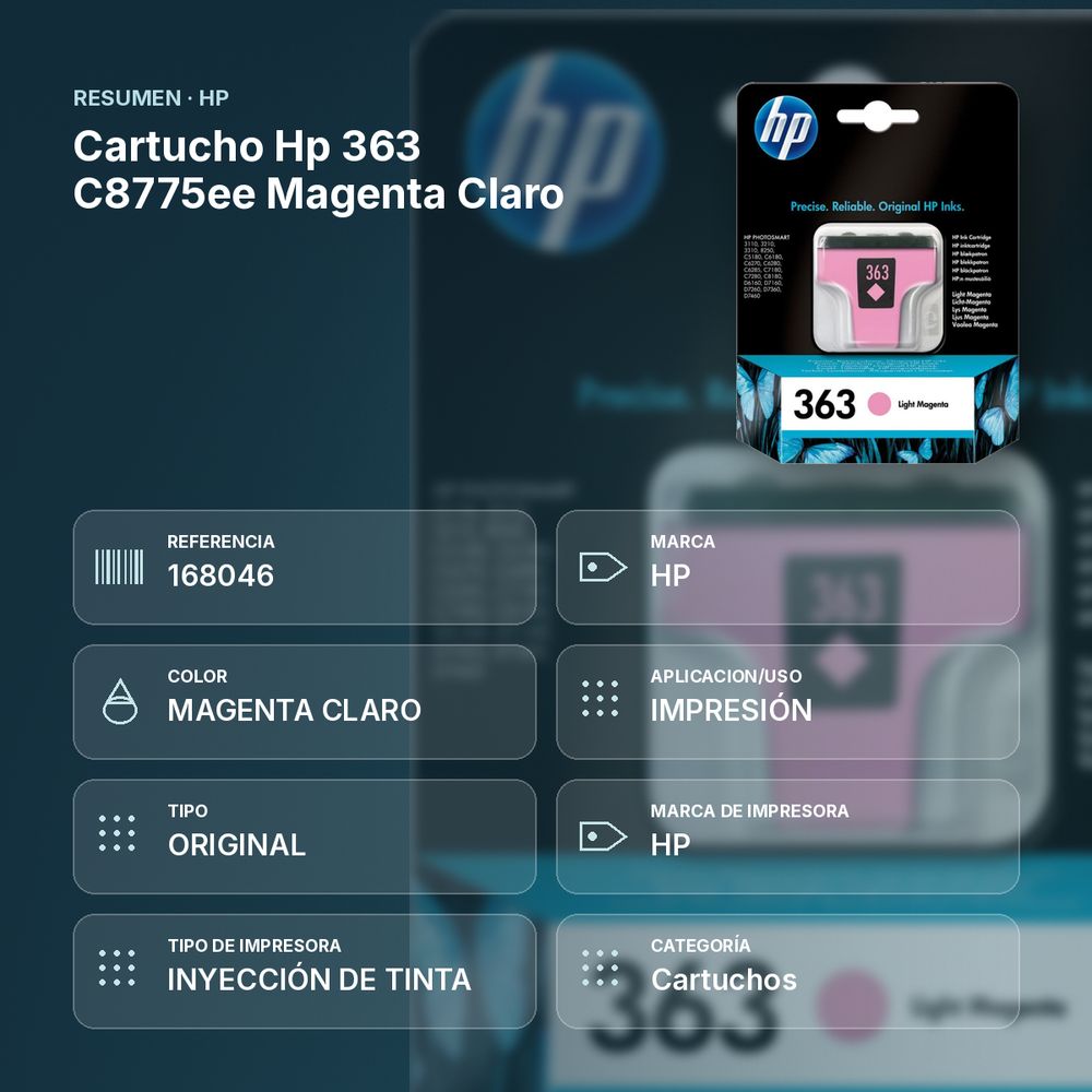 CARTUCHO HP 363 C8775EE MAGENTA CLARO - resumen de atributos