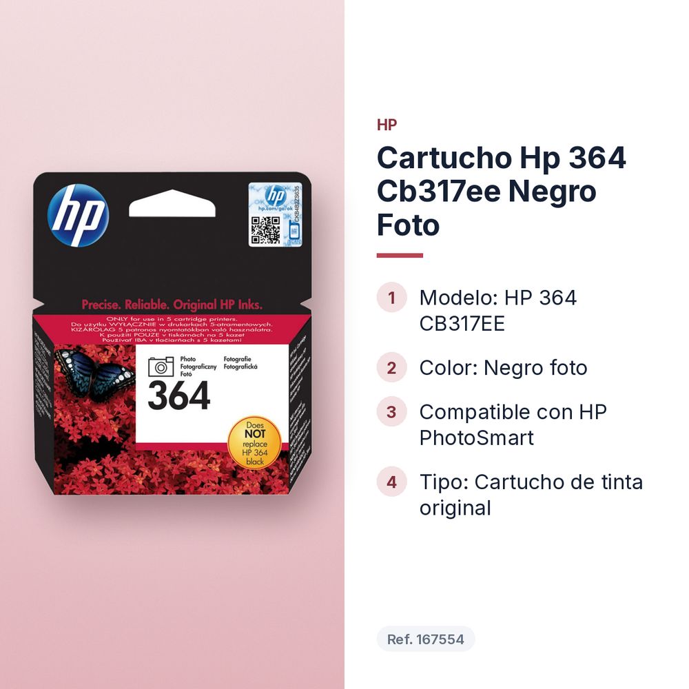 CARTUCHO HP 364 CB317EE NEGRO FOTO - características principales