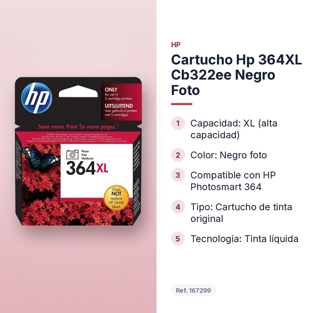 CARTUCHO HP 364XL CB322EE NEGRO FOTO - características principales
