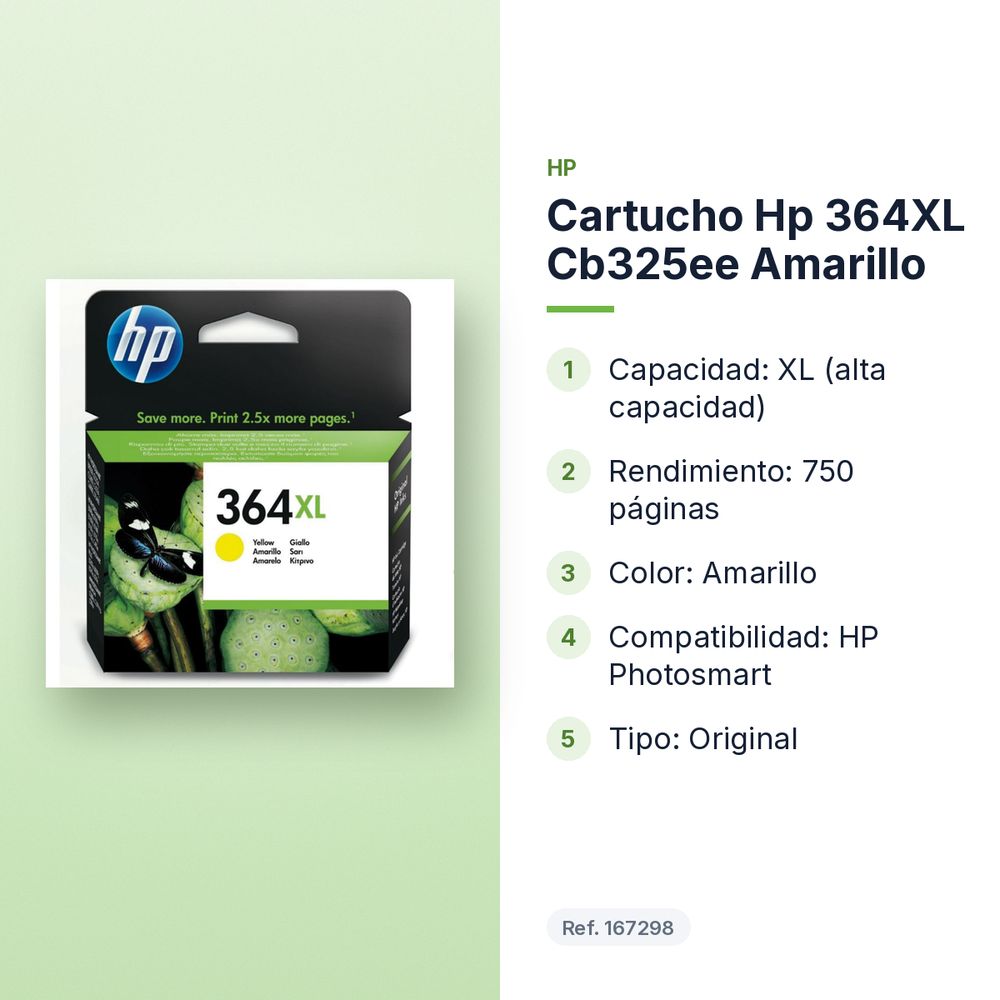 CARTUCHO HP 364XL CB325EE AMARILLO - características principales