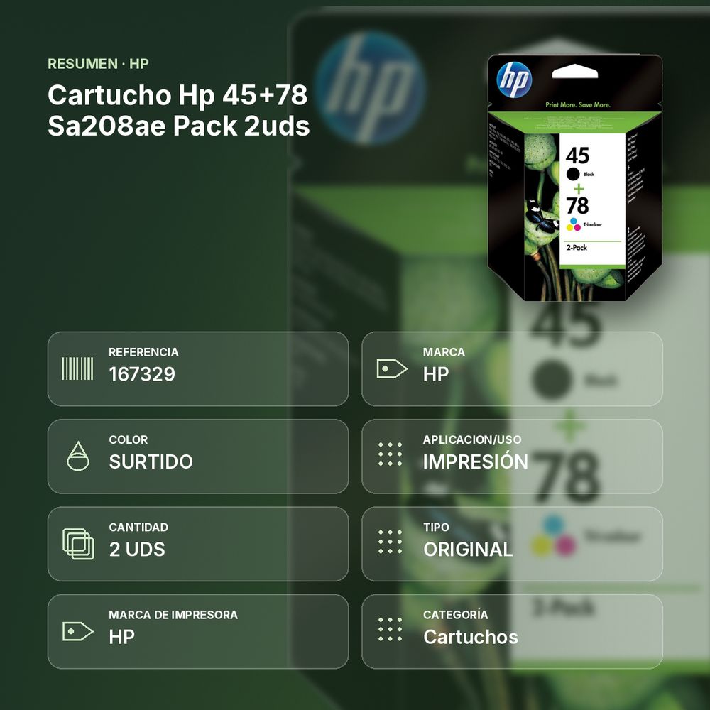 CARTUCHO HP 45+78 SA208AE PACK 2UDS - resumen de atributos