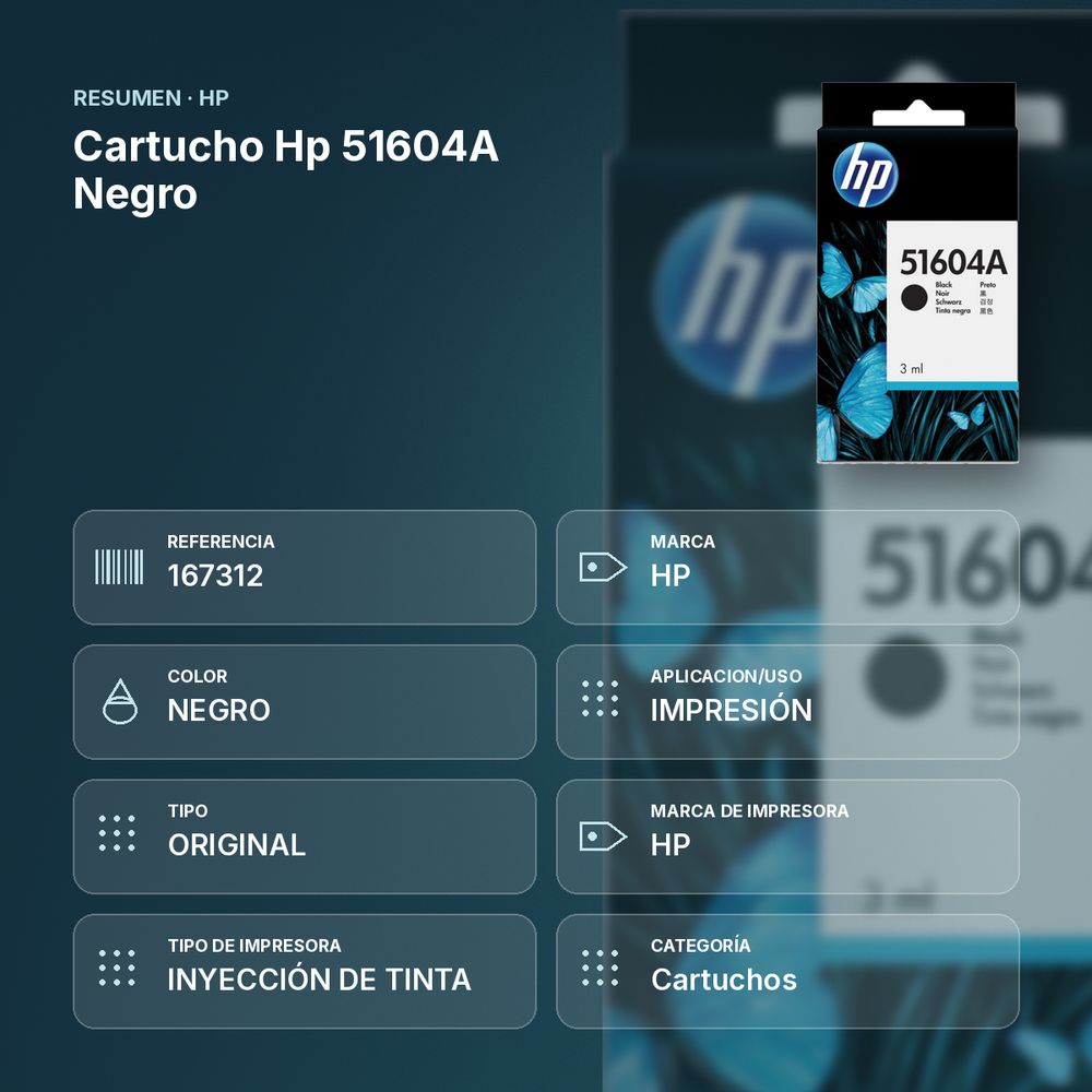 CARTUCHO HP 51604A NEGRO - resumen de atributos