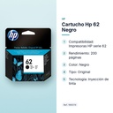 CARTUCHO HP 62 NEGRO - características principales