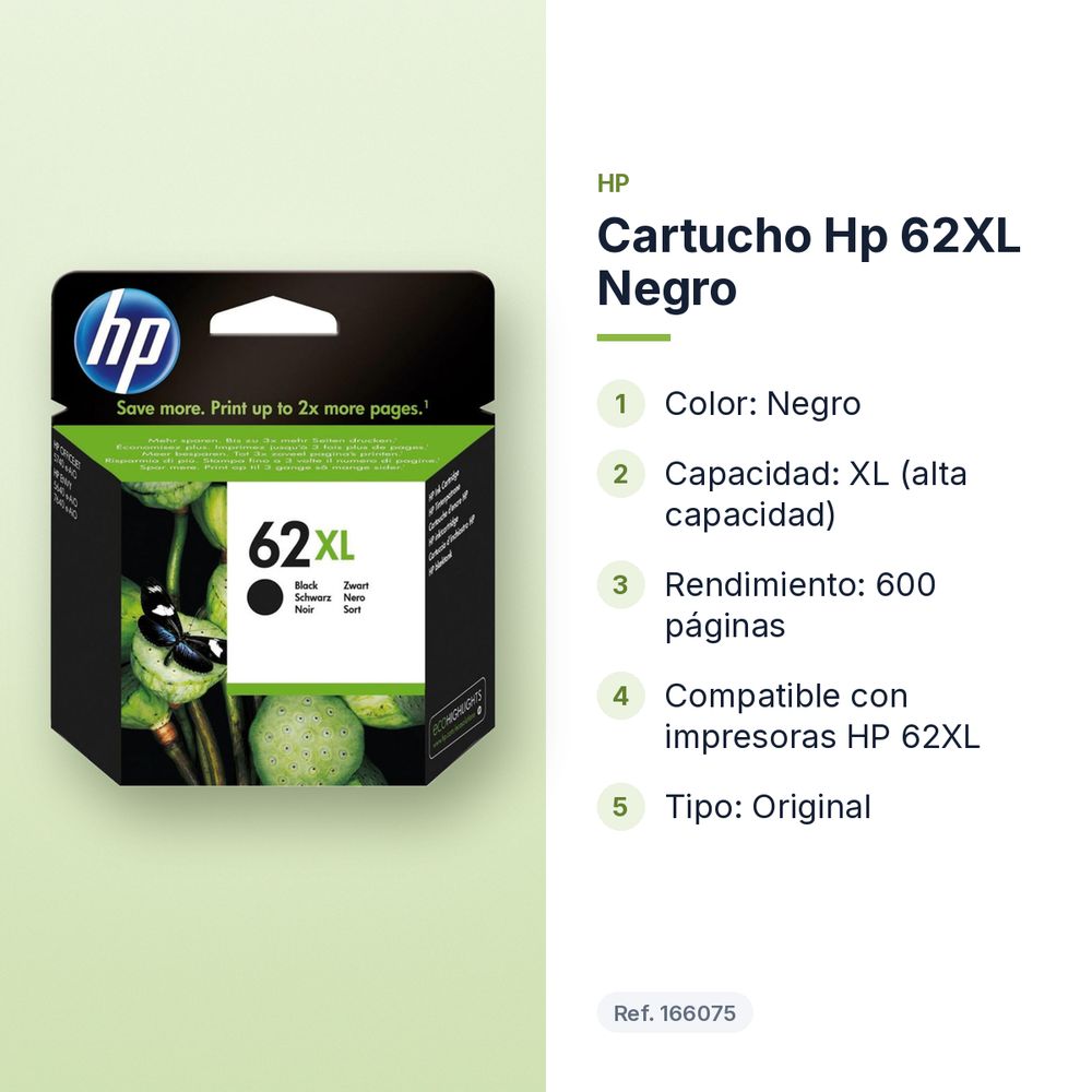 CARTUCHO HP 62XL NEGRO - características principales
