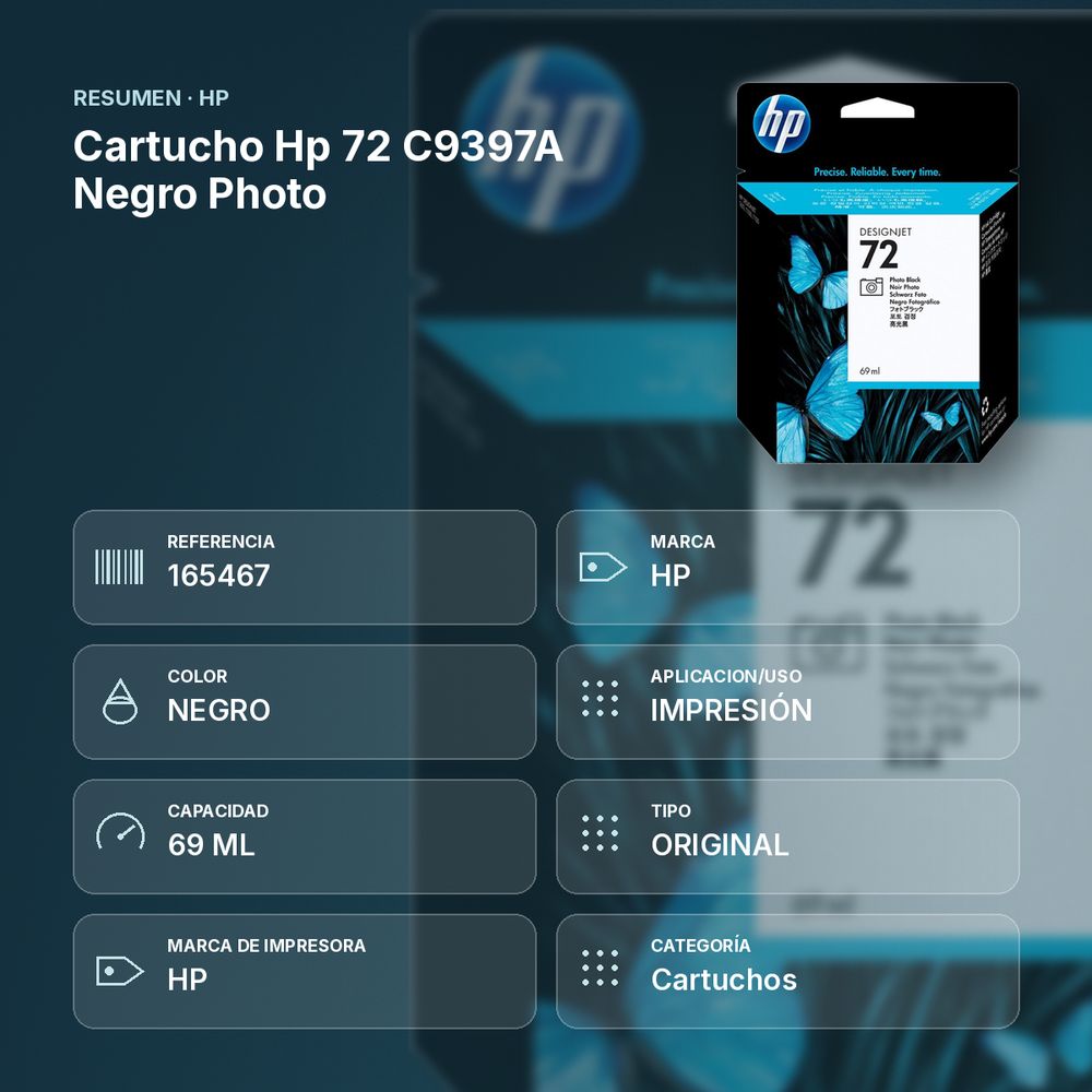 CARTUCHO HP 72 C9397A NEGRO PHOTO - resumen de atributos