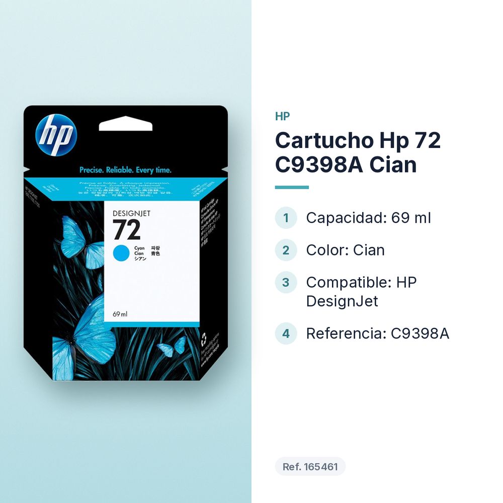CARTUCHO HP 72 C9398A CIAN - características principales