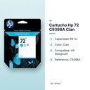 CARTUCHO HP 72 C9398A CIAN - características principales