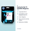 CARTUCHO HP 72 C9399A MAGENTA - características principales