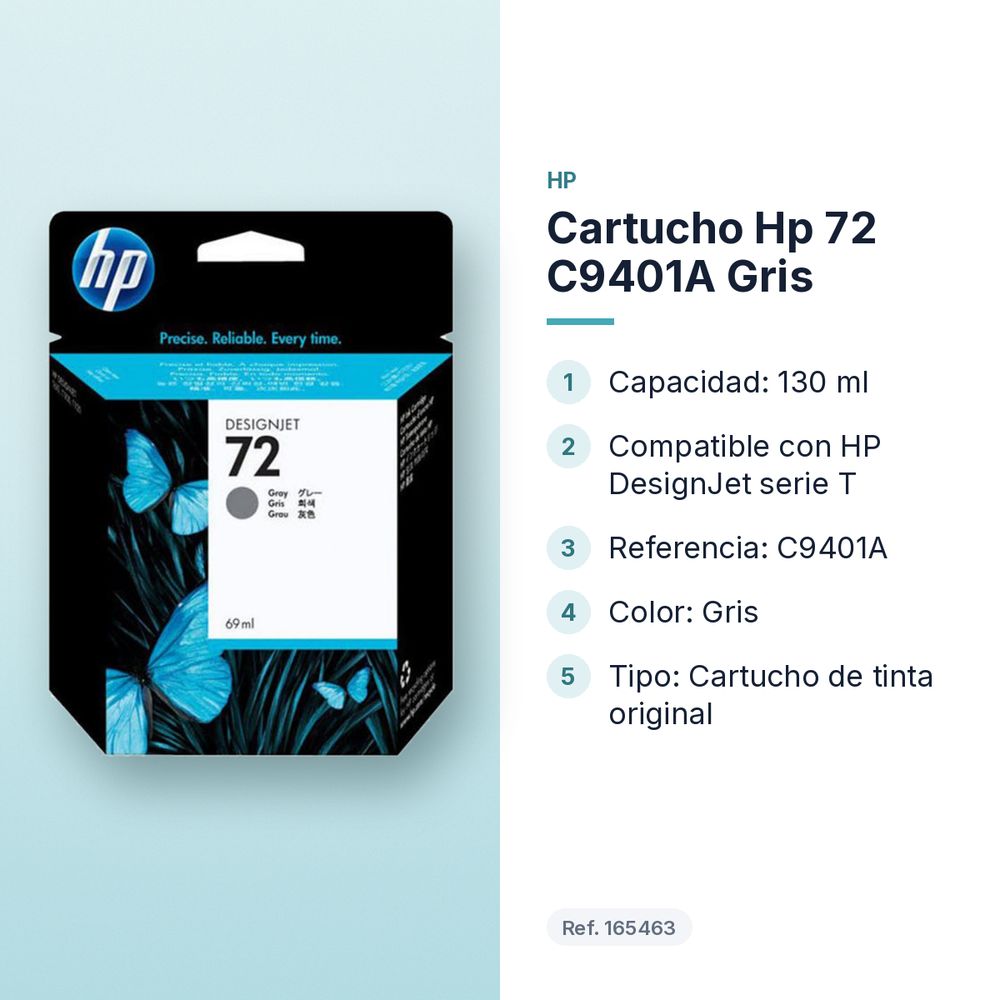 CARTUCHO HP 72 C9401A GRIS - características principales