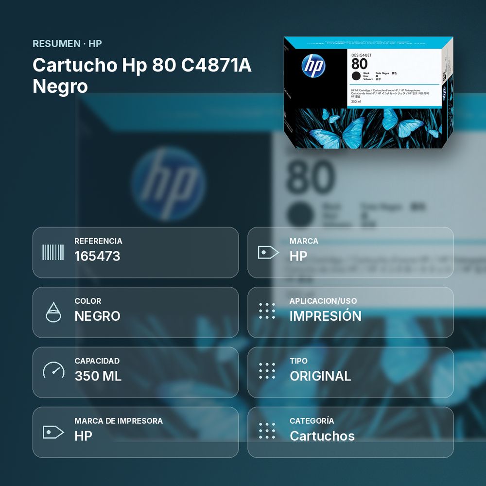 CARTUCHO HP 80 C4871A NEGRO - resumen de atributos