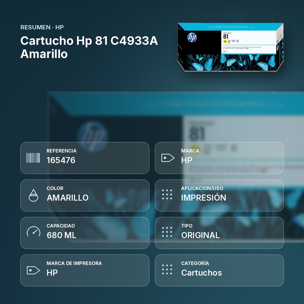 CARTUCHO HP 81 C4933A AMARILLO - resumen de atributos