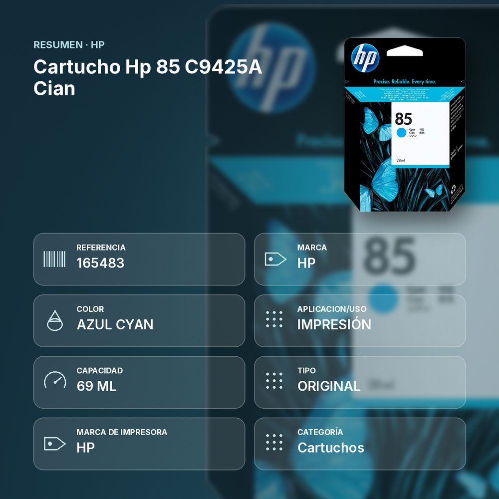 CARTUCHO HP 85 C9425A CIAN - resumen de atributos