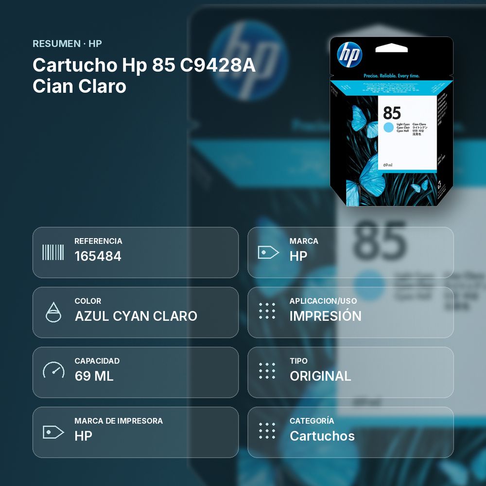 CARTUCHO HP 85 C9428A CIAN CLARO - resumen de atributos