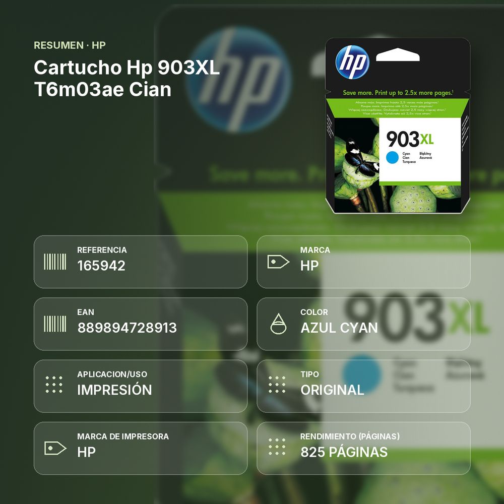 CARTUCHO HP 903XL T6M03AE CIAN - resumen de atributos