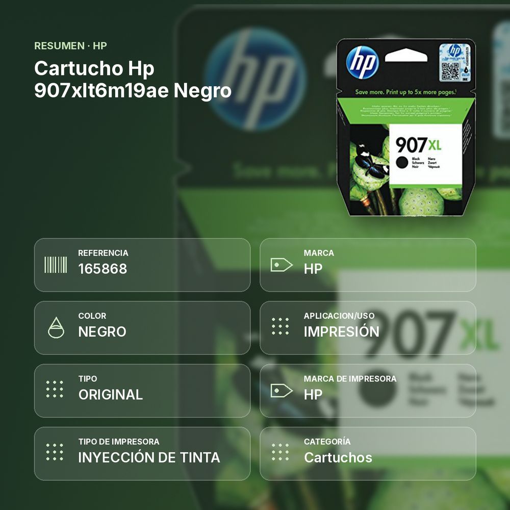 CARTUCHO HP 907XLT6M19AE NEGRO - resumen de atributos