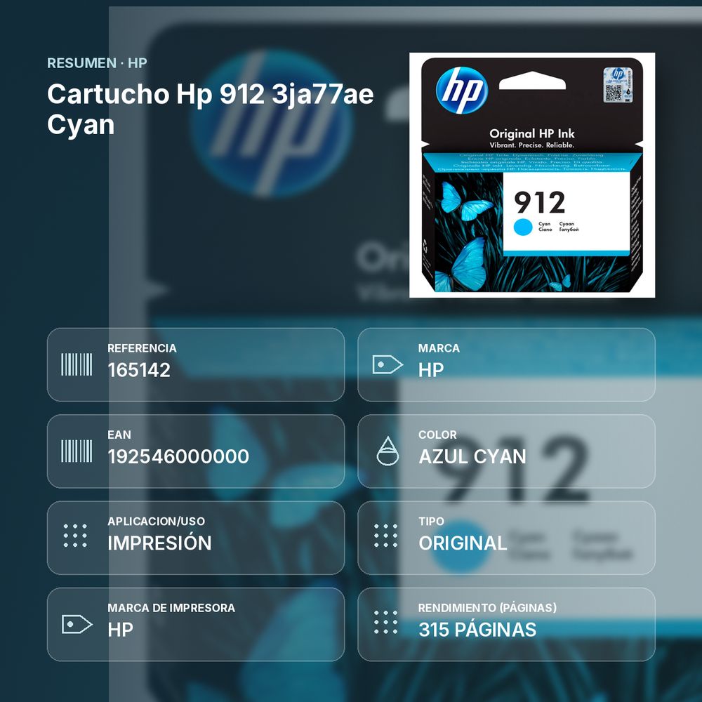 CARTUCHO HP 912 3JA77AE CYAN - resumen de atributos