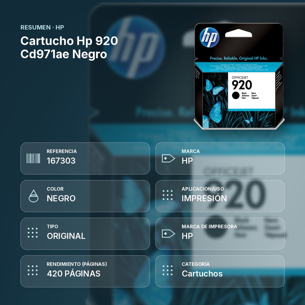 CARTUCHO HP 920 CD971AE NEGRO - resumen de atributos