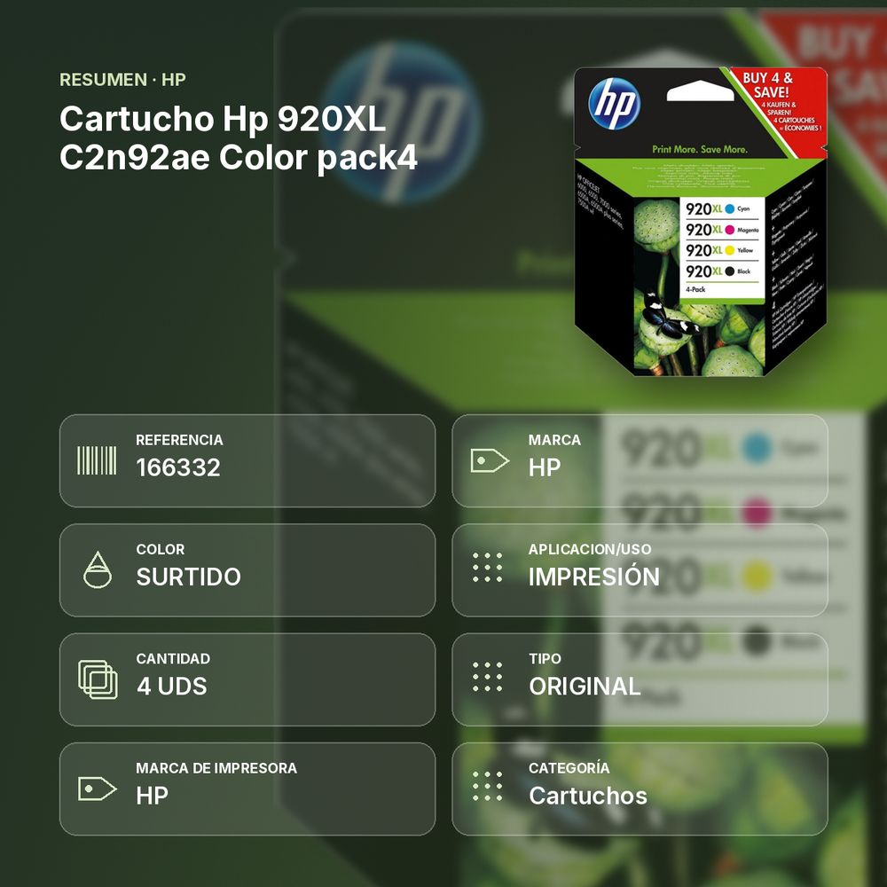 CARTUCHO HP 920XL C2N92AE COLOR PACK4 - resumen de atributos