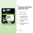 CARTUCHO HP 920XL CD972AE CYAN - características principales