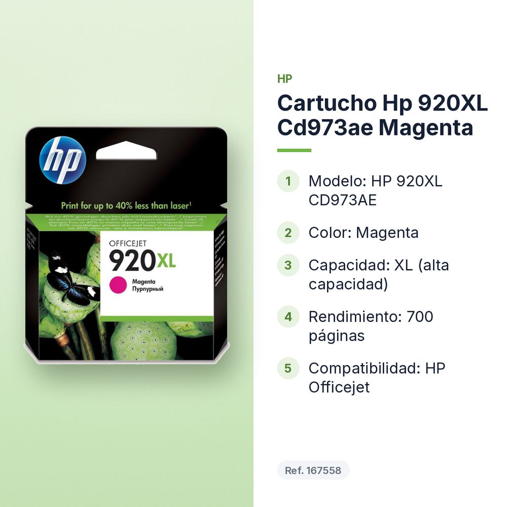 CARTUCHO HP 920XL CD973AE MAGENTA - características principales