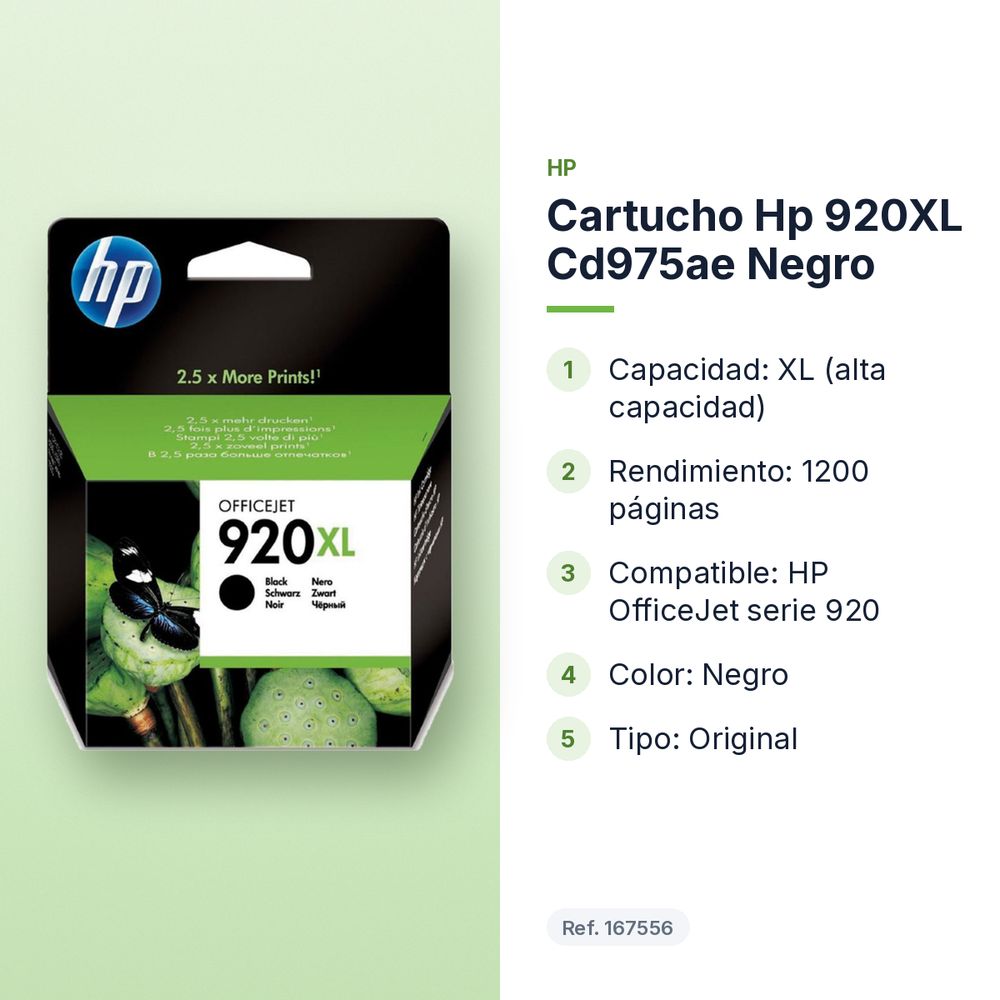 CARTUCHO HP 920XL CD975AE NEGRO - características principales