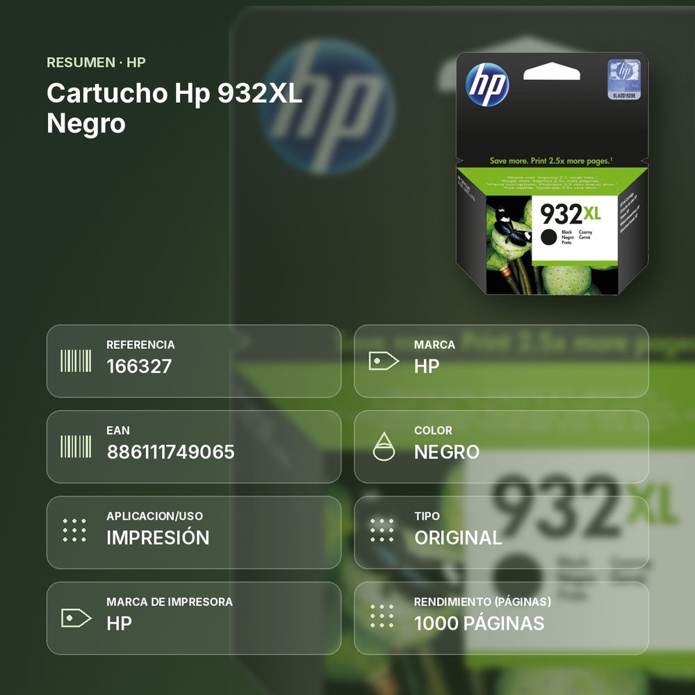 CARTUCHO HP 932XL NEGRO - resumen de atributos