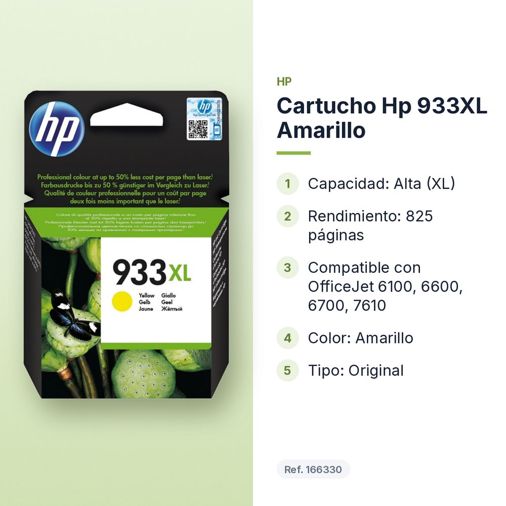CARTUCHO HP 933XL AMARILLO - características principales