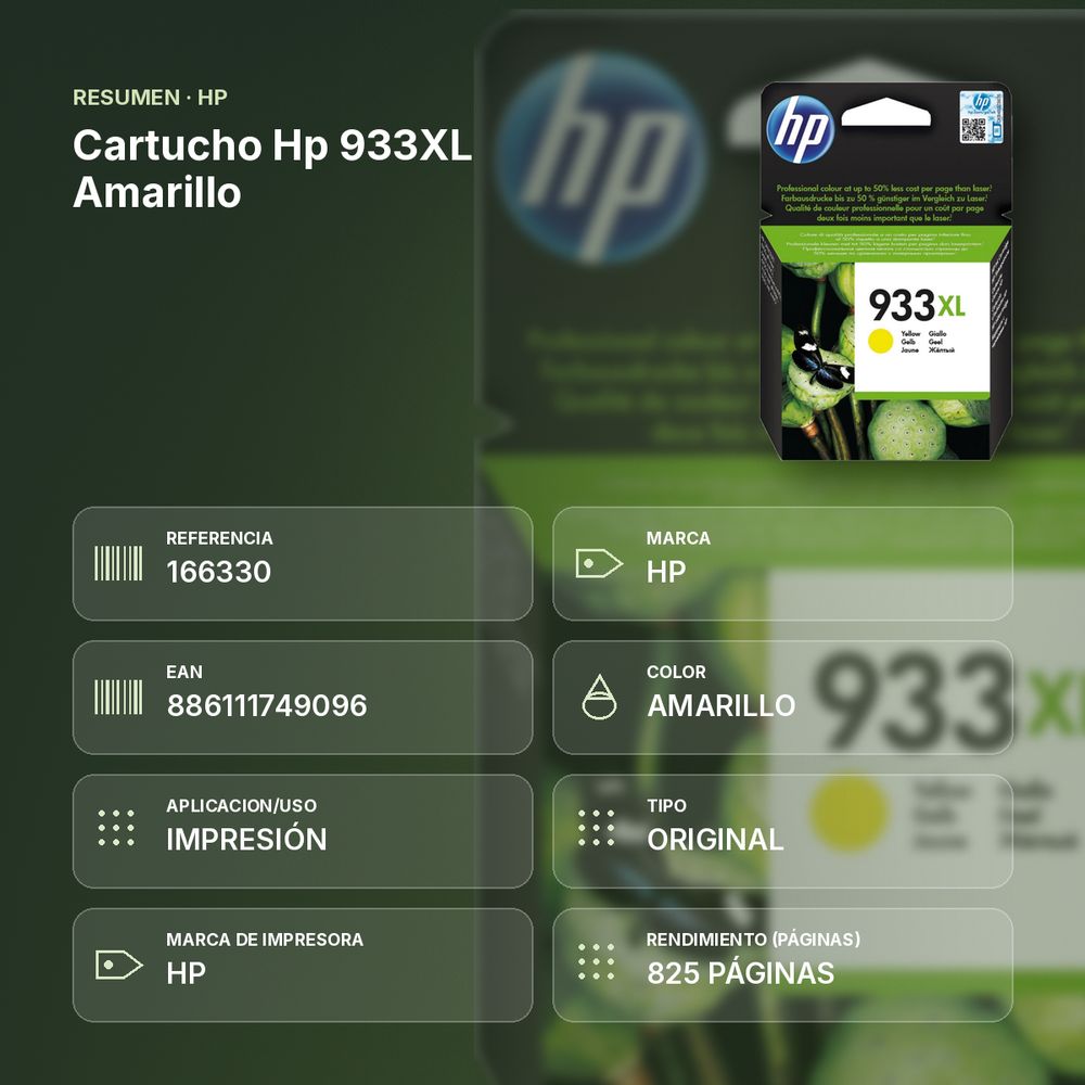 CARTUCHO HP 933XL AMARILLO - resumen de atributos