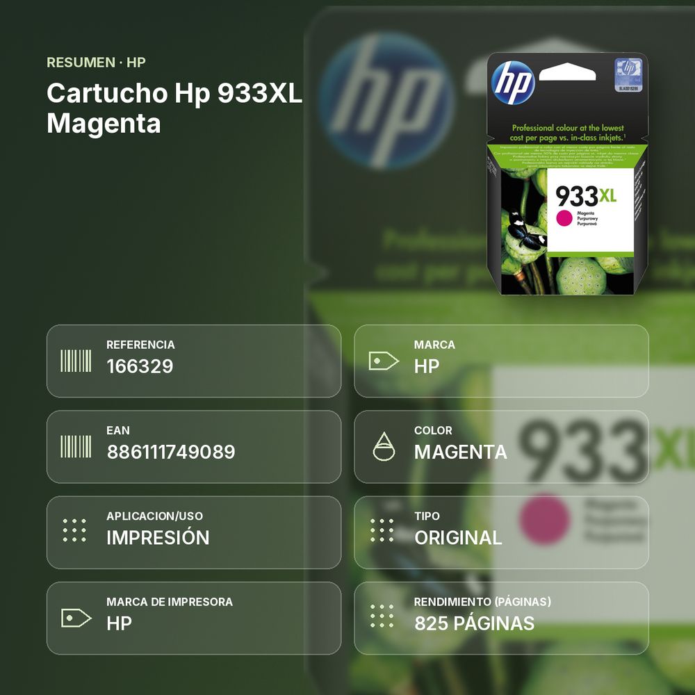 CARTUCHO HP 933XL MAGENTA - resumen de atributos