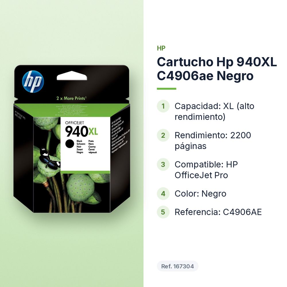 CARTUCHO HP 940XL C4906AE NEGRO - características principales