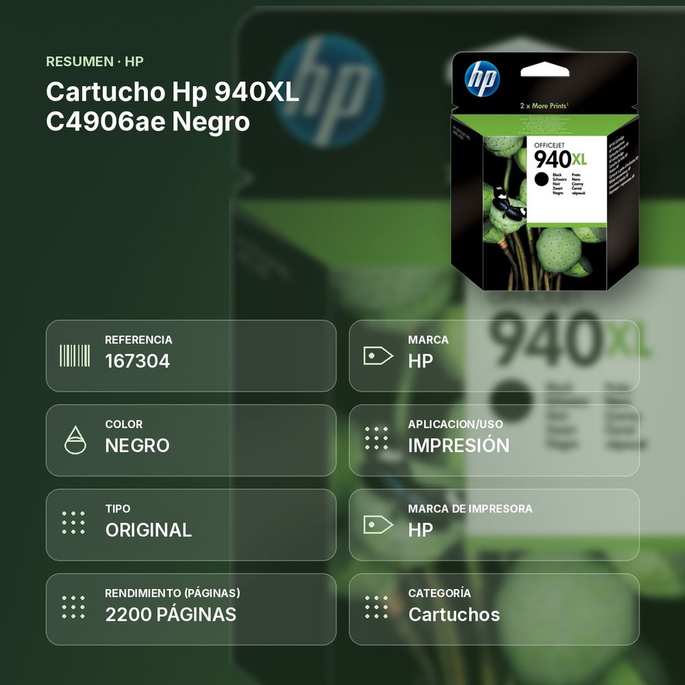 CARTUCHO HP 940XL C4906AE NEGRO - resumen de atributos