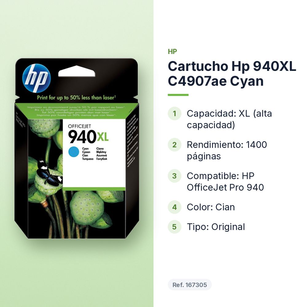 CARTUCHO HP 940XL C4907AE CYAN - características principales