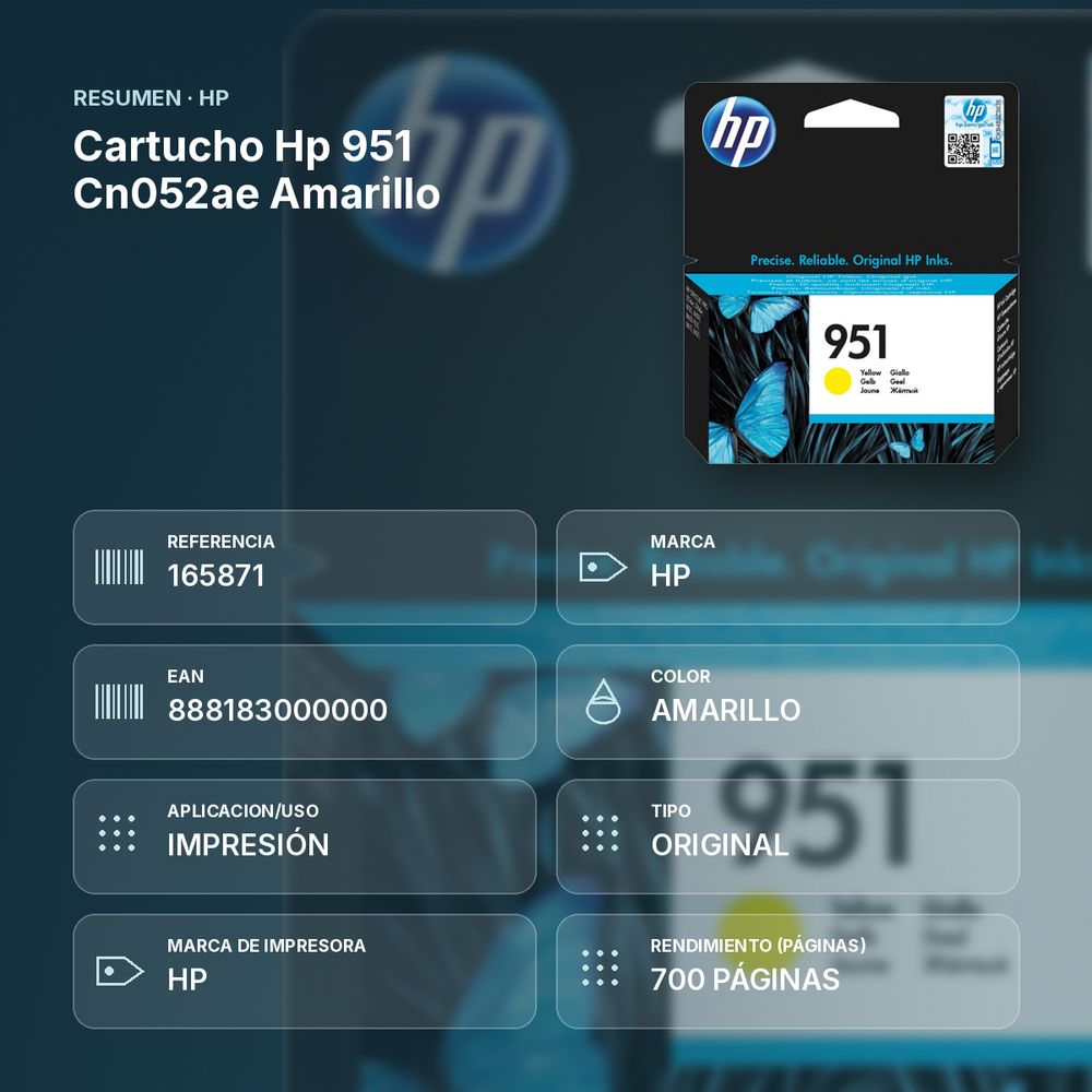 CARTUCHO HP 951 CN052AE AMARILLO - resumen de atributos