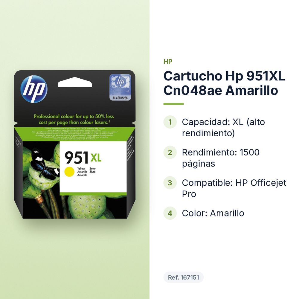 CARTUCHO HP 951XL CN048AE AMARILLO - características principales