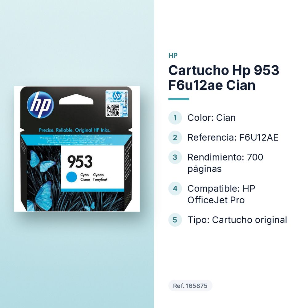 CARTUCHO HP 953 F6U12AE CIAN - características principales