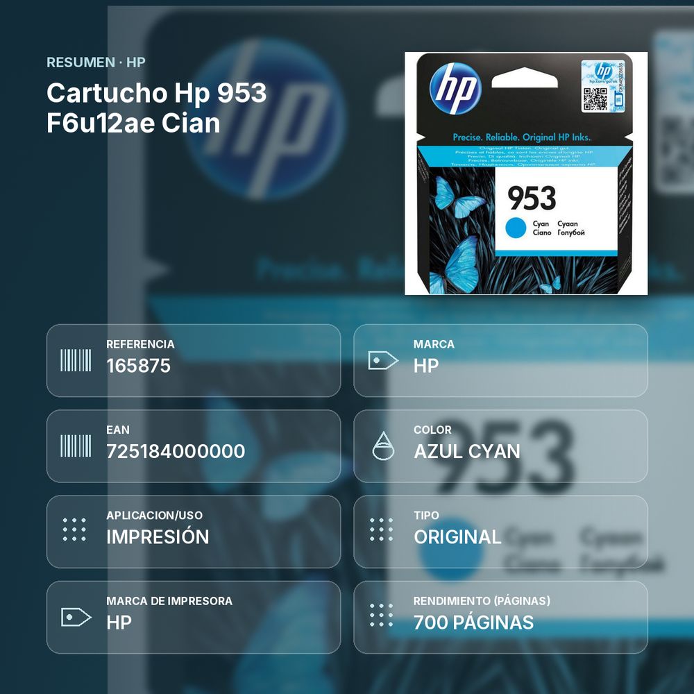 CARTUCHO HP 953 F6U12AE CIAN - resumen de atributos