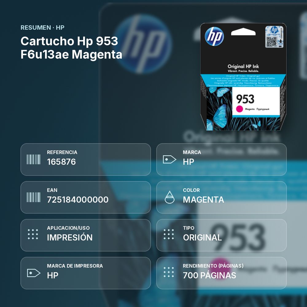 CARTUCHO HP 953 F6U13AE MAGENTA - resumen de atributos