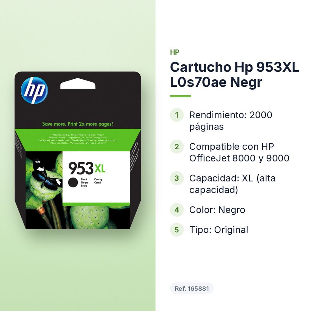 CARTUCHO HP 953XL L0S70AE NEGR - características principales