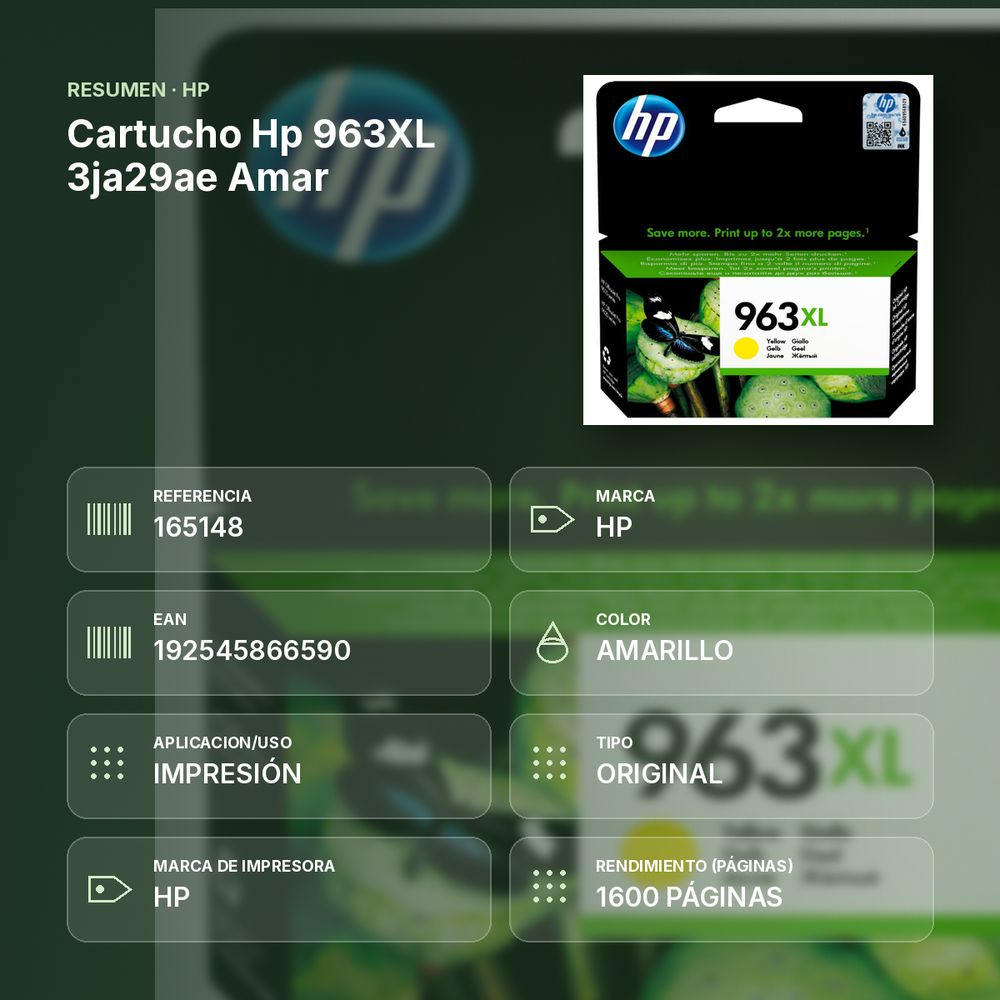 CARTUCHO HP 963XL 3JA29AE AMAR - resumen de atributos
