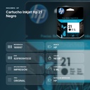 CARTUCHO INKJET HP 21 NEGRO - resumen de atributos