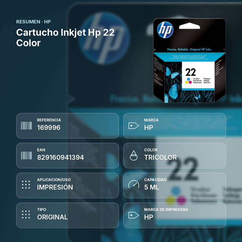 CARTUCHO INKJET HP 22 COLOR - resumen de atributos