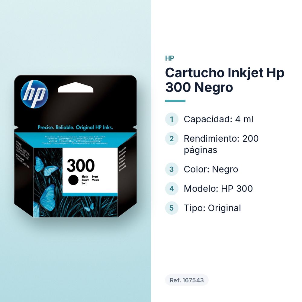 CARTUCHO INKJET HP 300 NEGRO - características principales