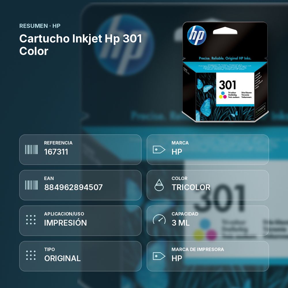 CARTUCHO INKJET HP 301 COLOR - resumen de atributos