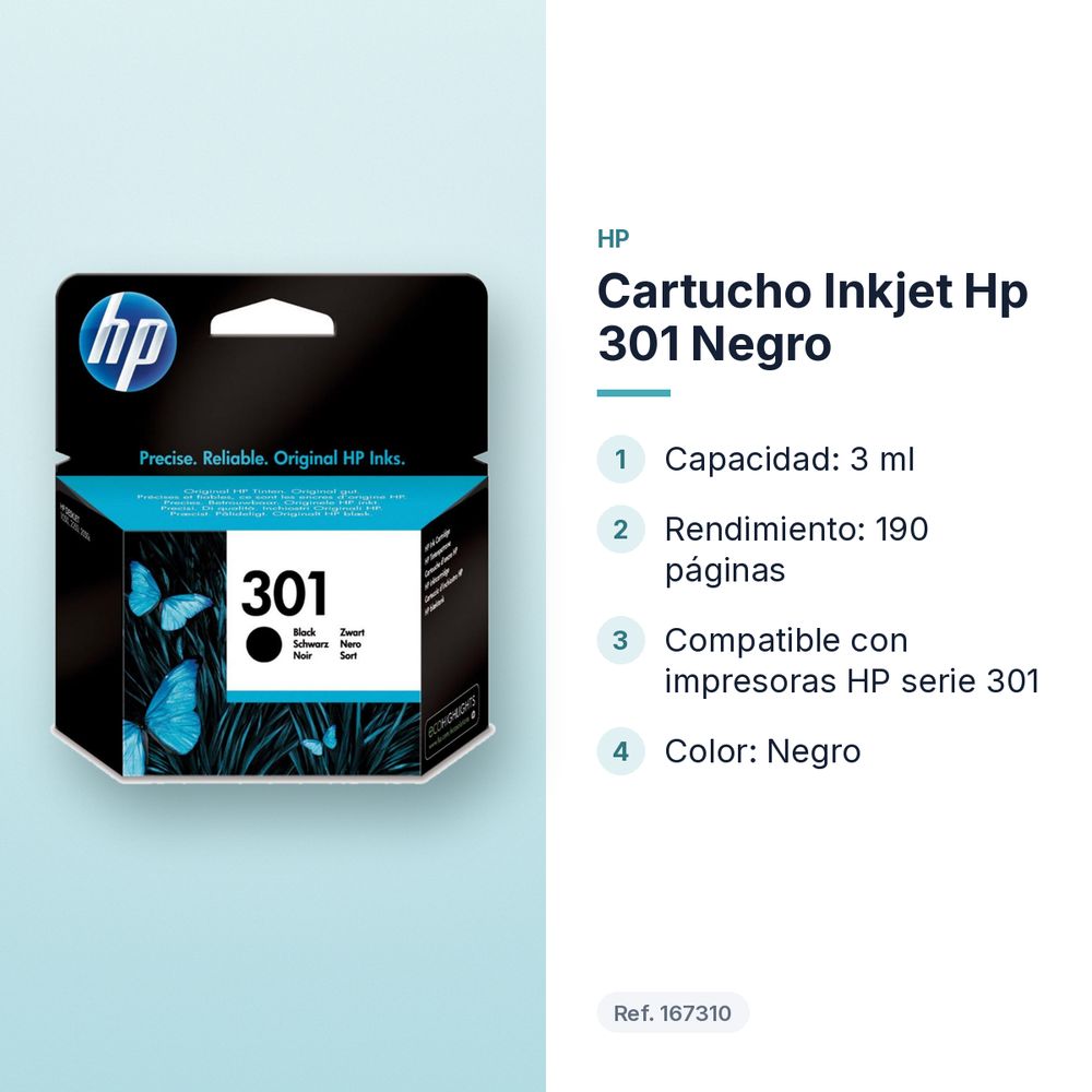 CARTUCHO INKJET HP 301 NEGRO - características principales
