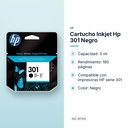 CARTUCHO INKJET HP 301 NEGRO - características principales