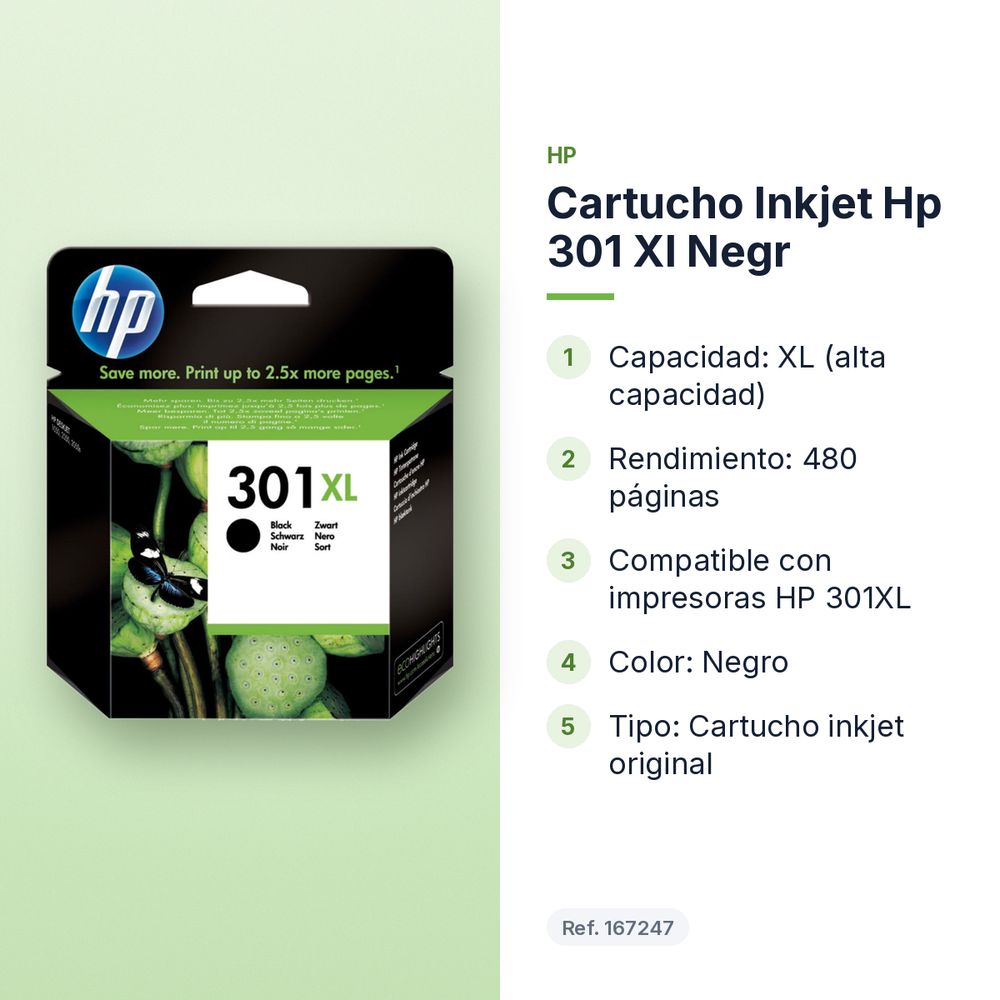 CARTUCHO INKJET HP 301 XL NEGR - características principales