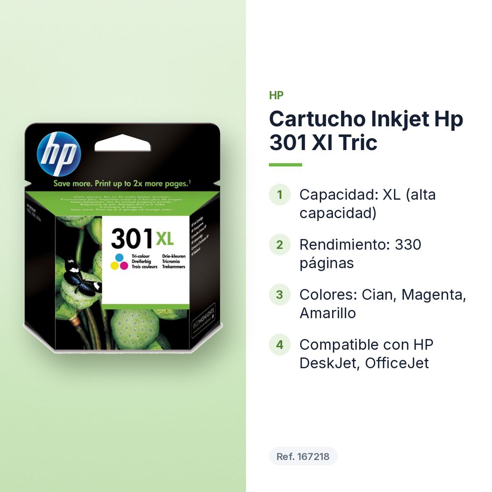 CARTUCHO INKJET HP 301 XL TRIC - características principales