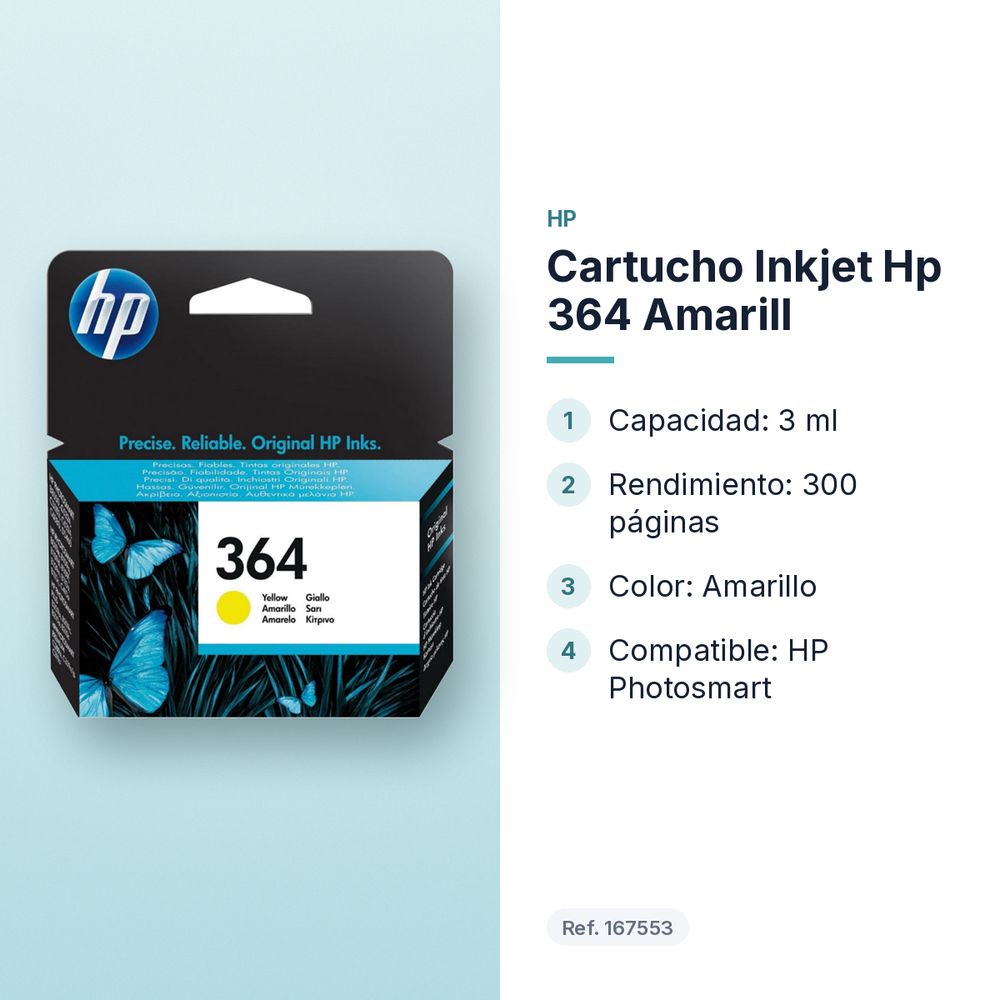 CARTUCHO INKJET HP 364 AMARILL - características principales